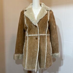 Jones New York Sport Tan  Genuine Leather Faux Shearling Women's Coat S